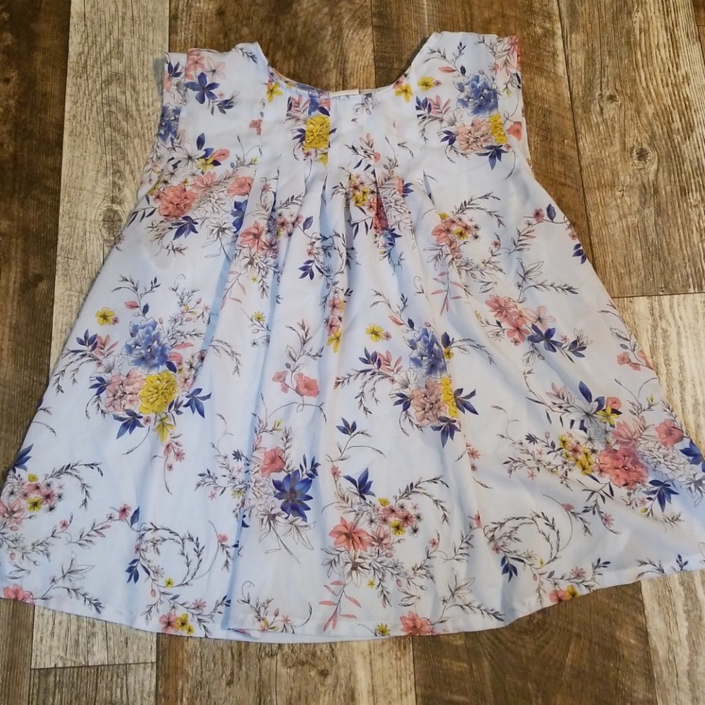 Sleeveless xxl Summer Blue With Flowers Blouse